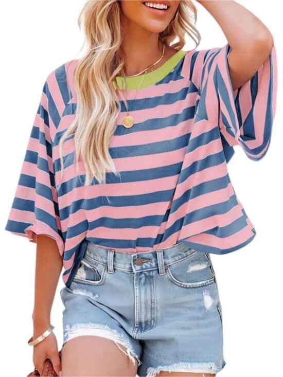 Tops - Striped Color Block Crewneck Tee